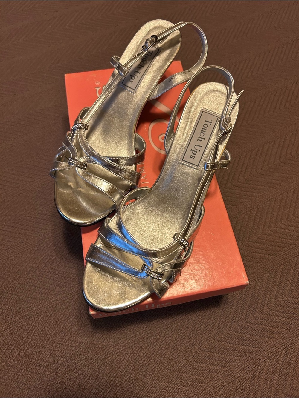Touch Ups Metallic Silver Strappy Slingback Heels